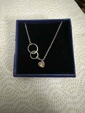 14kt Gold Plated Sterling Silver Initial “K” Heart & Circles  Pendant Necklace